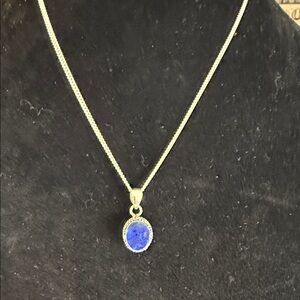 Australian Opal 925 Sterling-Style Necklace with Blue opal Oval Pendant 18”